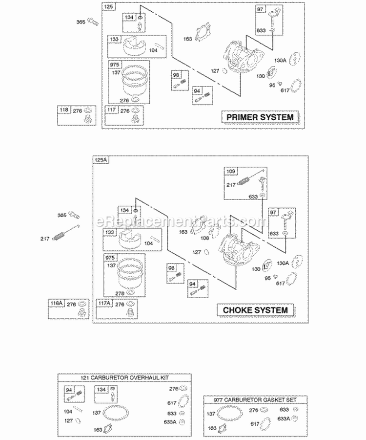 Carburetor Diagram and Parts List for 12L882-1509-21  Briggs and Stratton Engine